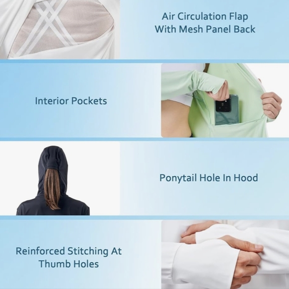 NWT medium Black UPF 70+ Sun Protection Hoodie Long Sleeve Sweater zip up - Picture 10 of 13